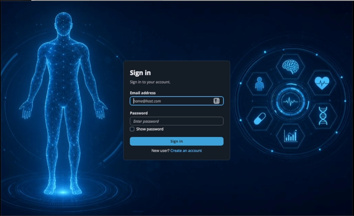 HeliQore sign-in page with the Create an account link